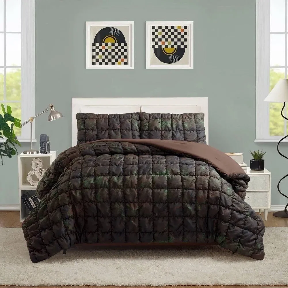 Seek Full/Queen Puffer Square Comforter Lightweight Modern Bedding